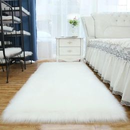 Tapis imitation laine peluche tapis tapis usage domestique couleur pure salon table basse chambre baie fenêtre couverture blanc
