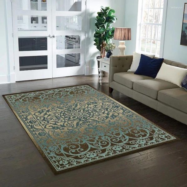 Carpets India Medallion Textured Blue Brown Area Rug 5 'x 7'