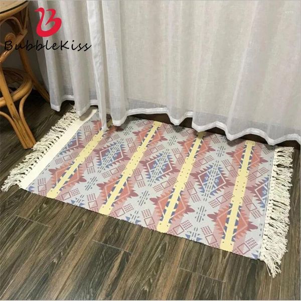 Alfombras India Estilo Algodón Borla Suave Puerta Mat para sala de estar Dormitorio Alfombras para niños Piso de mesa Alfombra de área simple