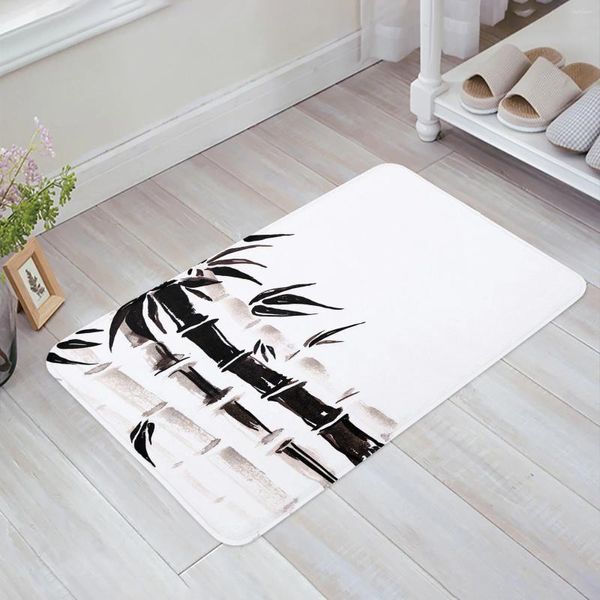 Tapis encre peinture en bambou en noir et blanc de cuisine paillasson de chambre à coucher de salle de bain piste moquette hold hold hot espace tapis home décor