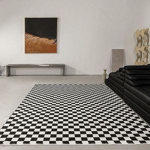 Tapijten ins zwart wit plaid tapijt grote pluche voor woonkamer zachte geruite oppervlakte tapijten slaapkamer kind spelen mat nachtkastje