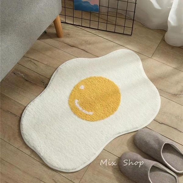 Alfombras inspt caricatura huevo escalfado creative alfombra frita baño baño absorbente de la puerta de la alfombra de secado rápido sin deslizar un ancho