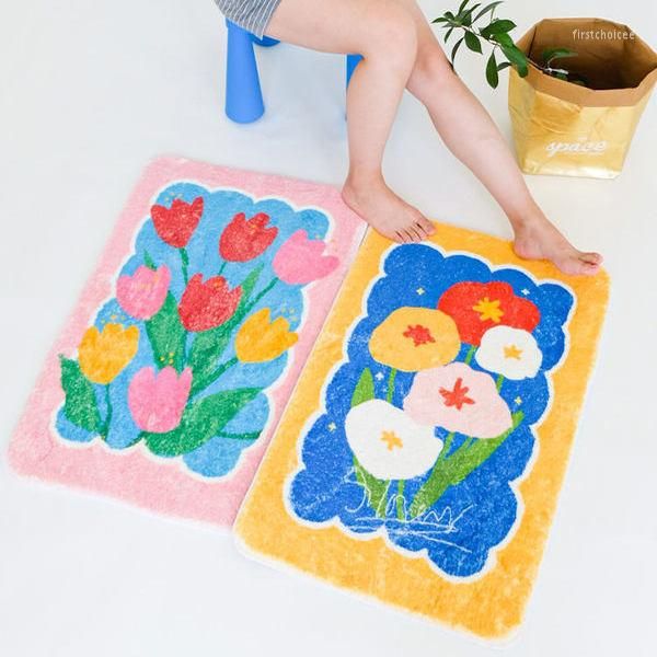 Tapis Ins fleur tapis de salle de bain tapis de sol antidérapant tapis de chambre rose décor à la maison pour paillasson d'entrée pour enfants