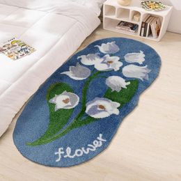 Tapis INS Fleur Motif Décoration Tapis de sol Style pastoral Grande taille Tapis de chevet Floral Rouge Rose Tufting Zone