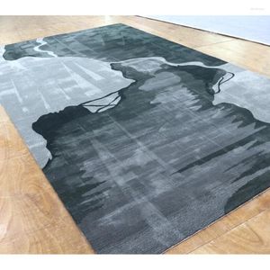 Tapis d'intérieur gris tufté à la main, tapis rectangulaire en laine