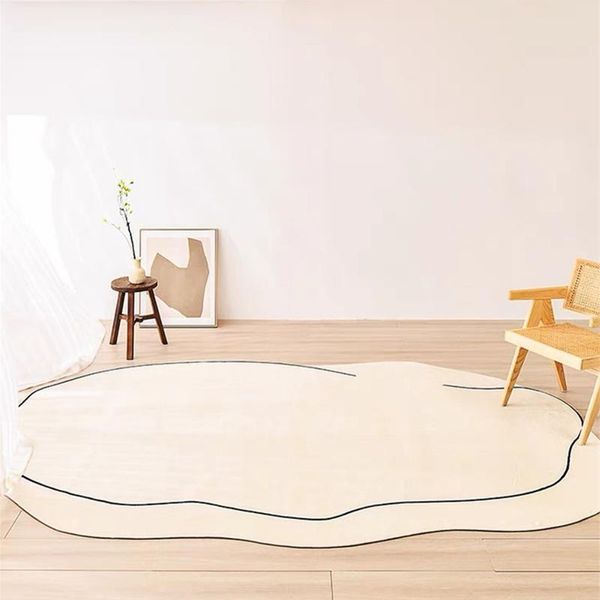 Tapis irrégulier Beige couleur tapis salon doux en peluche tapis de jeu enfant ovale chambre décor maison canapé Table basse sol