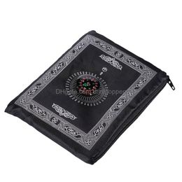 Tapis Prière islamique Tapis tressé Zipper Boussole Couvertures Portable Voyage Poche Tapis Rectangulaire Tapis imperméable Drop Livraison Accueil Dhm9L