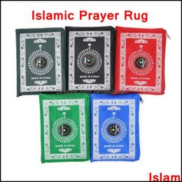 Tapis Tapis de prière islamique Tapis Portable Tapis tressé Tapis de poche de voyage avec boussole Musulman Prière Culte Couverture Serviette YFA2123 Drop Otnot