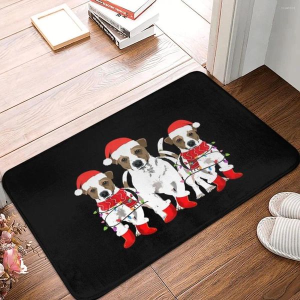 Tapis Jack Russell Noël Santa Dogs Paillasson Tapis Tapis Tapis Footpad Polyester Anti-dérapant Anti-usure Couloir Cuisine