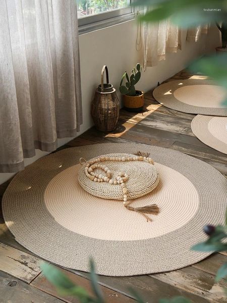 Tapis de sol circulaire japonais, tapis de salon, chambre à coucher, table basse, couverture de lit, accessoires décoratifs