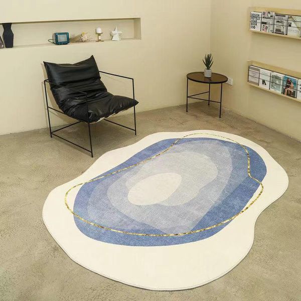Tapis Style japonais tapis irrégulier chambre d'enfant Ins tapis bleu tapis de sol antidérapant nordique doux moelleux moderne chambre ovale