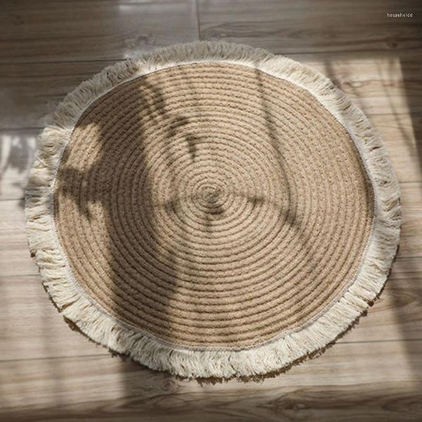 Tapis Jute BB Tapis de sol Accueil Japonais Étude Minimaliste Vent Rétro Tissé Table Basse Tapis Salon Canapé