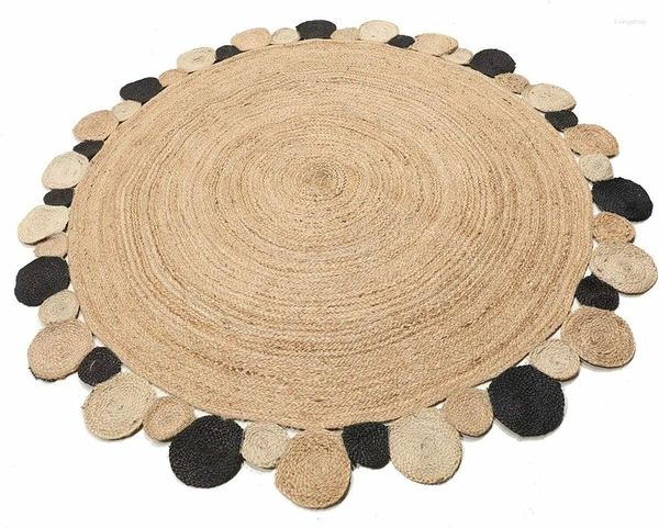 Alfombras alfombra de yute círculo hecho a mano decorativo redondo de 2x2 pies trenzado área de alfombra para sala de estar