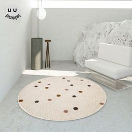 Tapis Karpet Berbulu Putih untuk Ruang Tamu Titik Bulat Kamar Tidur Pembibitan Mewah Tikar Bermain Lembut Anak Lantai Bayi N 230516