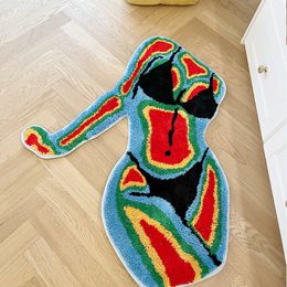 Tapijten Karpet berumbai wanita karpet buatan tangan bentuk tubuh empuk dekorasi rumah banyak warna ruang tamu Kamar tidur estetika 230907