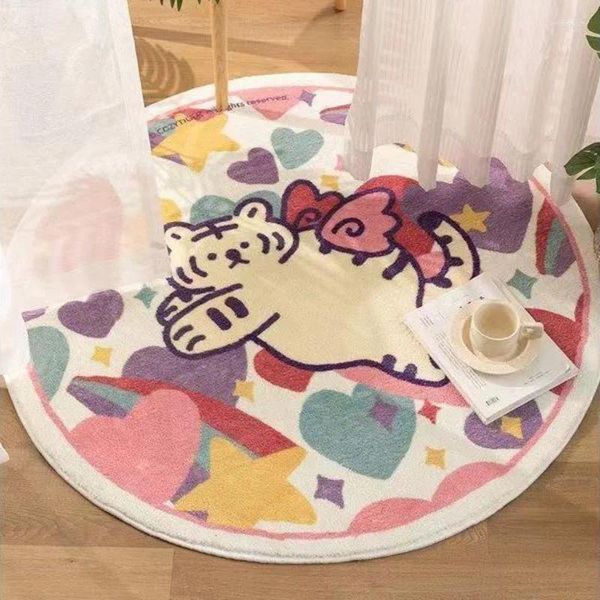 Carpets kawaii dessin animé Tiger Carpet non glisse volant rond du salon rond Filles colorées rose de chambre à coucher rose pour chambre à coucher décor