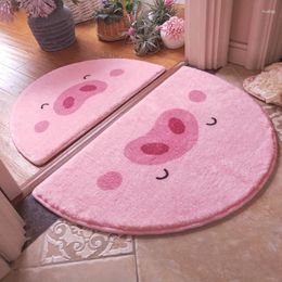 Tapis Kawaii Tapis de sol en peluche porte Anime tapis fille tapis chambre mignon rose drôle en forme d'éventail absorbant demi-cercle maison