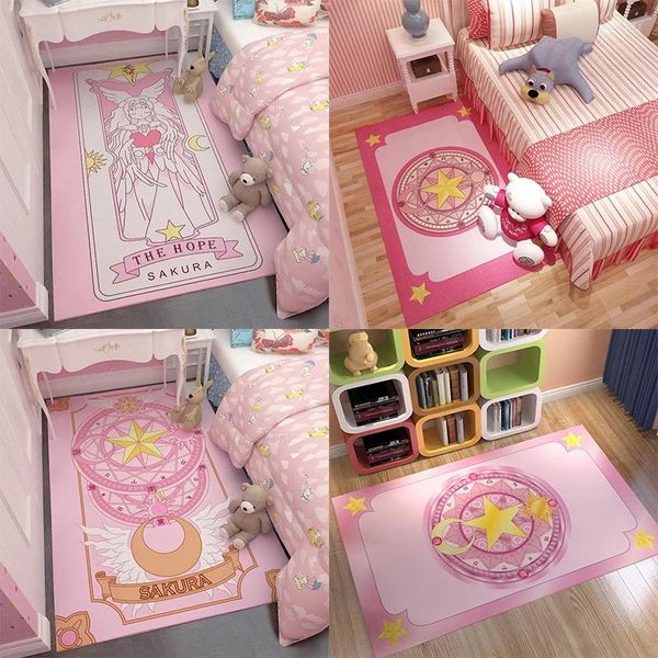 Tapis Kawaii Chambre Décoration Rose Tapis De Sol Dessin Animé Tarot Carte Magique Tableau Tapis Porte Salon Chambre Maison