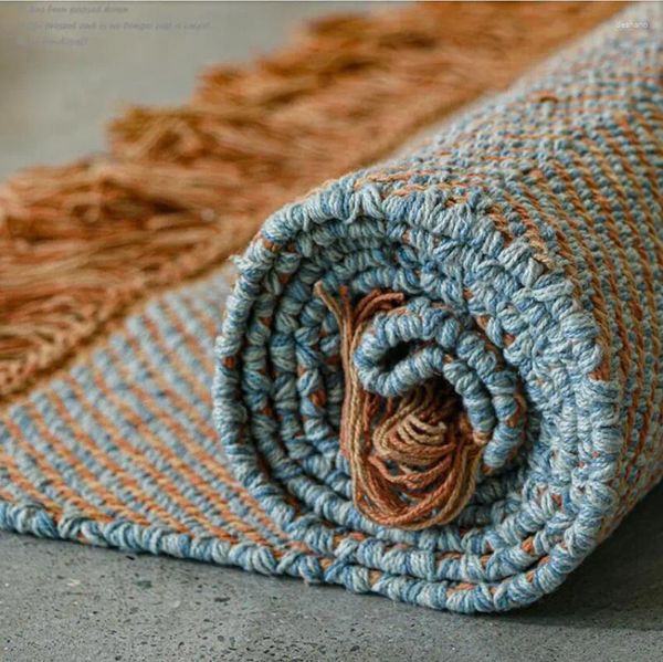 Carpets kilim coton lin tissé pour le salon de chambre à coucher pour chambre à coucher canapé-basse table basse tapis moderne tapis avec gland