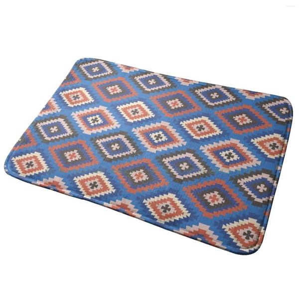 Carpets kilim motif-kilim imprimé boho classique bleu terre tonique terreux d'entrée en sourdine de porte de porte du tapis de porte