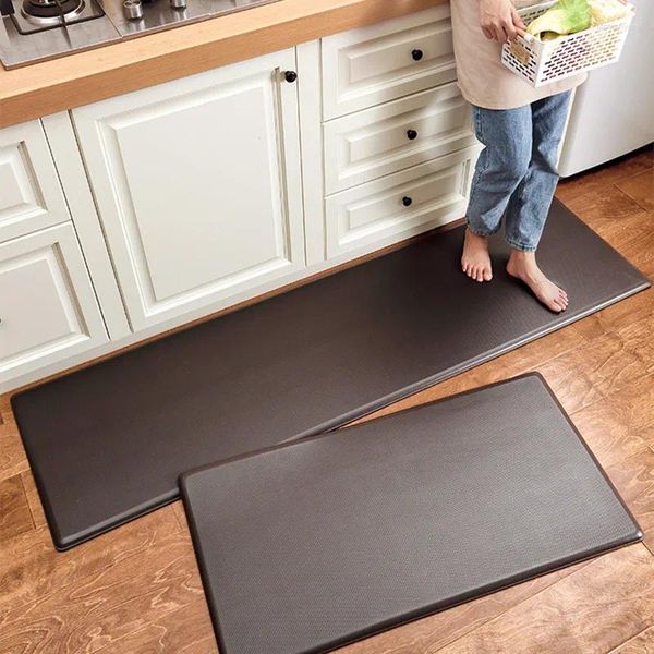 Tapis de cuisine paillasson de cuisine imperméable et macrat de sol à bande longue à l'huile couleur de couleur de couleur épaissie du tapis en cuir PU peut être frotté tapis