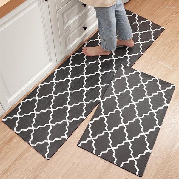 Tapis Tapis De Cuisine Classique Motif Géométrique En Cuir PVC Long Sol Tapis Imperméable Et Résistant À L'huile Pied Anti-Fatigue