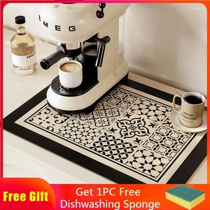 Tapis de cuisine, tapis de séchage de la vaisselle, absorbant, tapis de vidange, napperon antidérapant pour tasse à café, tapis de drainage rétro