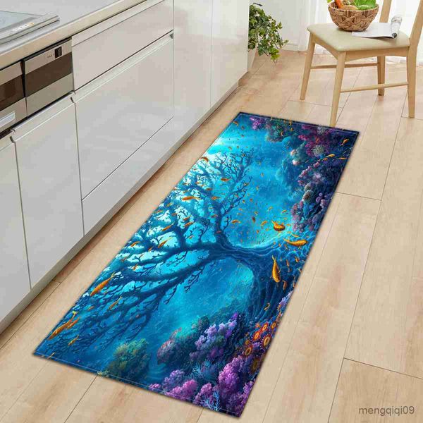 Tapis Tapis de cuisine Sea World Underwater Fish Tapis de sol Chambre Salon Couloir Longue Bande Tapis Antidérapant Balcon Tapis R230725