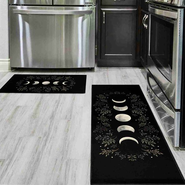 Tapis de cuisine tapis de sol noir lune imprimé tapis anti-dérapant longue bande tapis pour chambre salon couloir décor à la maison R230725