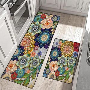 Tapis de cuisine tapis floral imprimé vibrant des couleurs vibrantes tenue non glissée résistante pour une protection anti-fusion facile