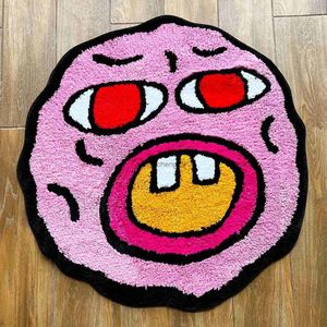 Carpets LAKEA Cherry Bomb Rug Pink Handmade Tufted Carpet Room Decor Kawaii Rug Small Rugs for Bedroom Cartoon Circle Punch Needle Rug L23