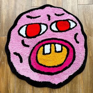 Carpets LAKEA Cherry Bomb Rug Pink Handmade Tufted Carpet Room Decor Kawaii Small Rugs for Bedroom Cartoon Circle Punch Needle 231124