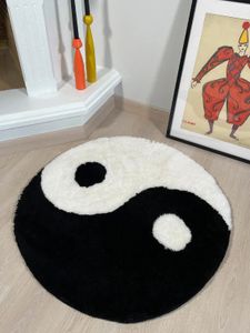 Tapijten LAKEA Yin en Yang symbool pluizig cirkel zacht tapijt zwart wit digitaal tapijt voor slaapkamer met Chinese karakteristiek 231124