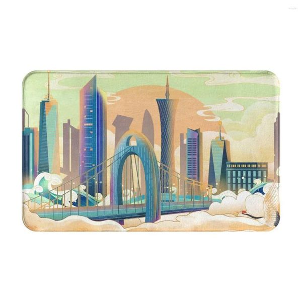 Tapis paysage peinture mignon carton paillasson tapis tapis pont tootpad baignoire polyester absorbant d'entrée de cuisine