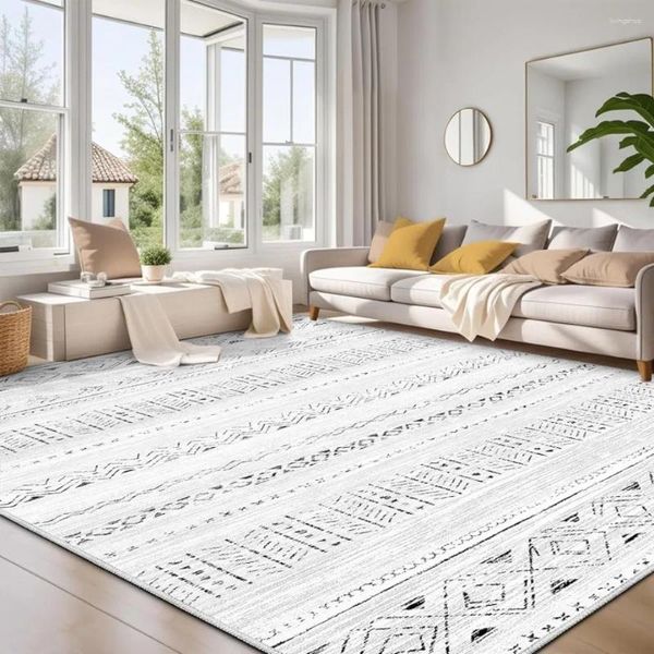 Tapis Grand Salon Tapis 8x10 Doux Lavable en Machine Boho Marocain Ferme Tapis pour Chambre Slip Tapis Décor Gris