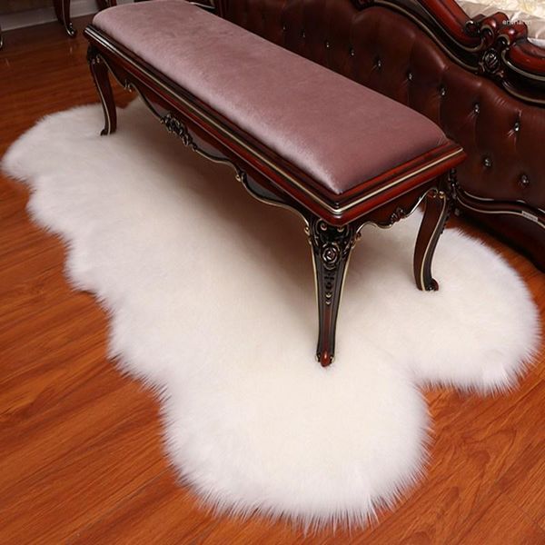 Tapis de grande taille en fausse peau de mouton, couverture de chaise chaude et poilue, coussin de siège, fourrure longue, uni, moelleux, 1x2m, 4p, forme