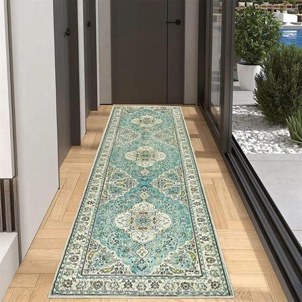 Alfombras Lavandería Cuarto de baño Alfombra Vintage Lavable a máquina Corredor Suave Resistente al desgaste Alfombra interior antideslizante para la entrada del pasillo