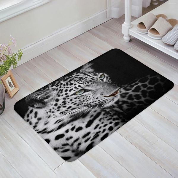 Carpets Leopard Africa Animal Mat de sol noir Entrance Porte de salon Cuisine Cuisine Tapis de salle de bain Tapis de salle