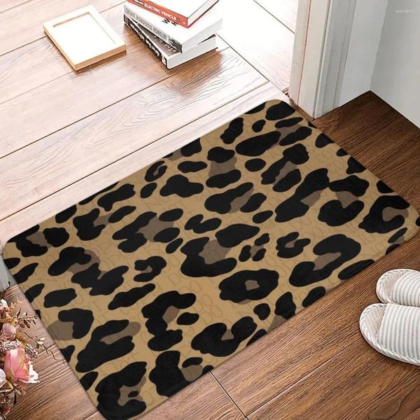 Tapis léopard paillasson de salle de bain imprimé polyeste tapis cuisine maison couloir cutané décoration de décoration de sol.