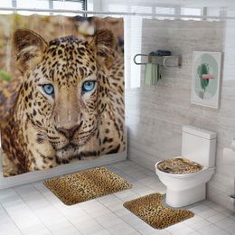 Alfombras Leopardo Impresión Cortina de ducha Cuatro piezas Alfombra de piso Conjunto de baño Creativo Dibujos animados Zerbino Ingresso