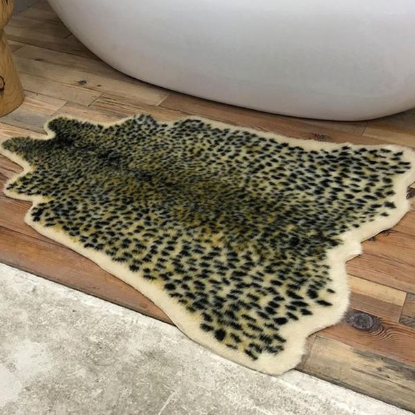 Alfombras Alfombra con estampado de leopardo, alfombra suave y esponjosa de piel sintética, alfombras peludas de animales, felpudo para decoración para sala de estar, 85x110cm