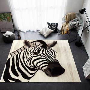 Tapis Léopard Zebra Stripe Mode Grand Tapis Pour Salon Tapis Chambre Antidérapant Géométrique Carré Plaid Blanc Noir Alfombra