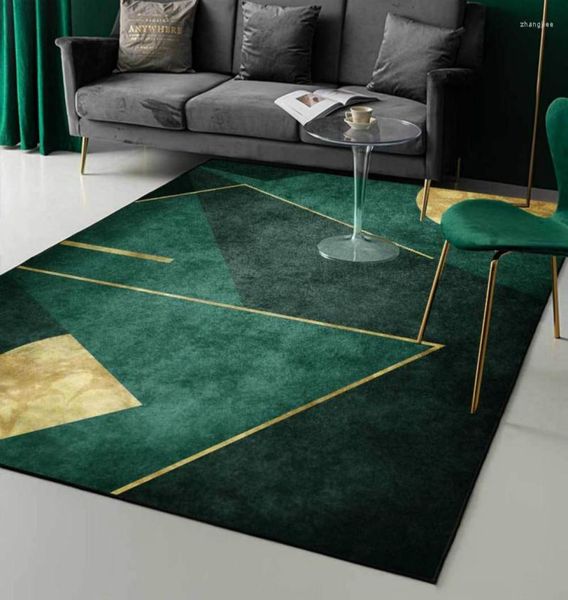 Carpets Light Luxury Emerald vert foncé simple Golden Géométrique Salon chambre de lit de chevet de moque à pavillon Personnalisation 9758419