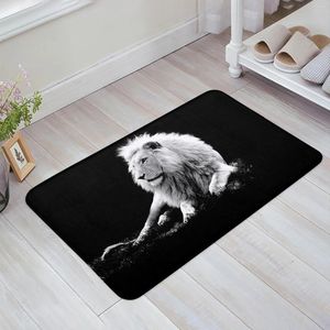 Tapijten Lion Zwart badkamer Badmat Koraal Fleece Non-slip tapijt Badkuip vloer Tapijt Douche Room Doormand keuken Toegangspad Home Decor