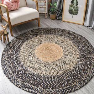 Tapijten woonkamer tapijt slijtage resistent duurzame natuurlijke jute denim traditionele handbreien slaapkamer vloerkleden zachte comfortabele ronde mat