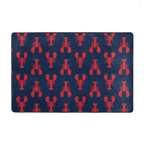 Carpets homards rouges sur le tapis de tapis paillasson bleu marine polyester non glissant décor de salle de bain salle de bain salon de salle de bain balcon 60 90