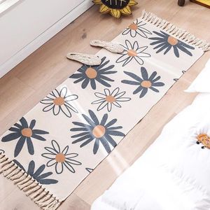 Tapijten lange slaapkamer tapijten katoen en linnen bedstemkelsdeur vloer mat bloem bedrukt tapijt voor woonkamer keukenruimte