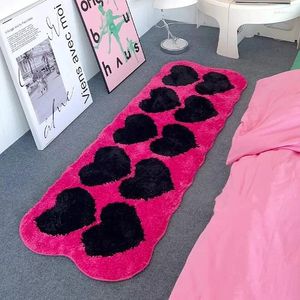Alfombras largas rosa mechón en la forma del corazón de la alfombra de la alfombra del dormitorio anti -almohadilla antideslizante para niños habitaciones de cabecera alfombra de guardería en el hogar