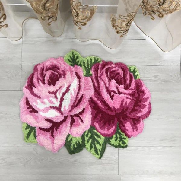 Alfombras Luxery Patrón de rosa hecho a mano Decoración del hogar para sala de estar Alfombras de dormitorio Amante romántico Rosa / Rosas rojas Alfombra suave