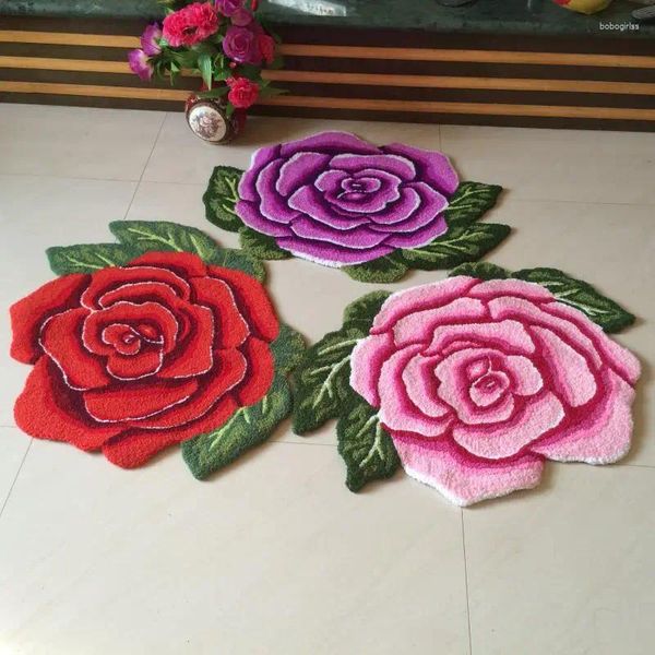 Carpets luxueux 3D Handmade Rose Home Decor pour le salon chambre à coucher grand espace amateur amoureuse rose / rouge / bleu tapis